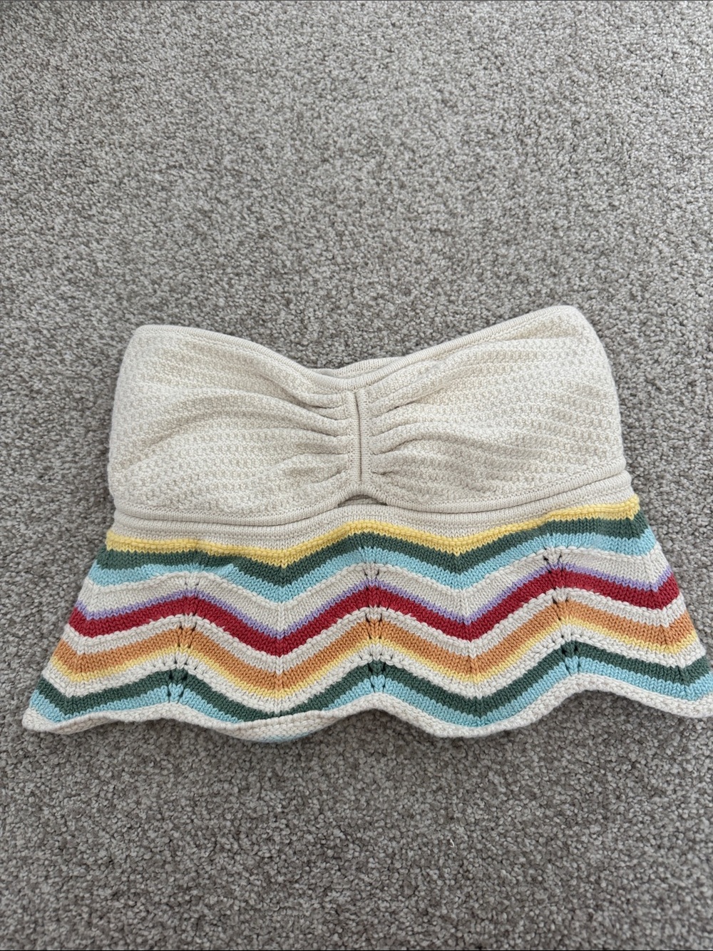 Cream Strapless Knit Multicolored Tube Top